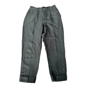 A New Day Work Career Pants Size 8 Cuffed Green Elastic Waist High Rise Ankle